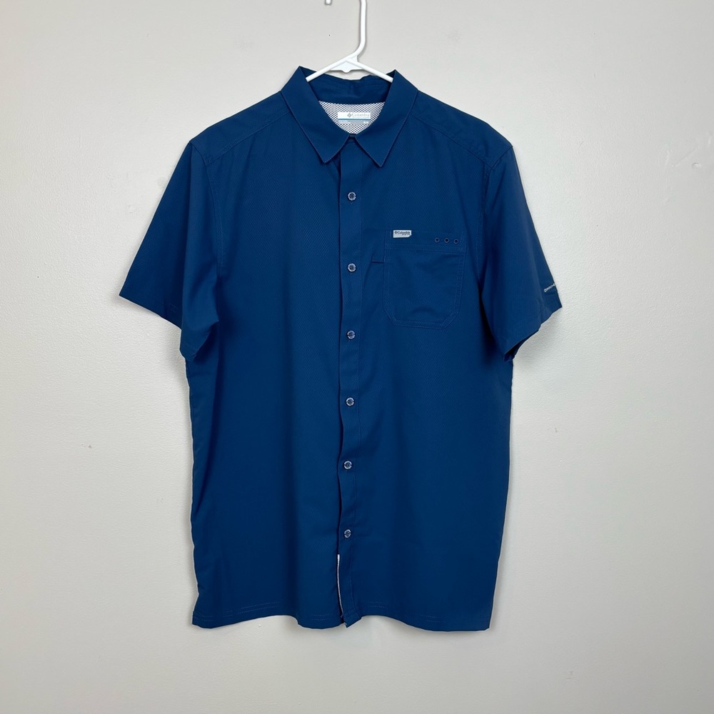 Columbia‎ Shirt Mens Med Blue PFG Omni Shield Short Sleeve Fishing Outdoors UPF